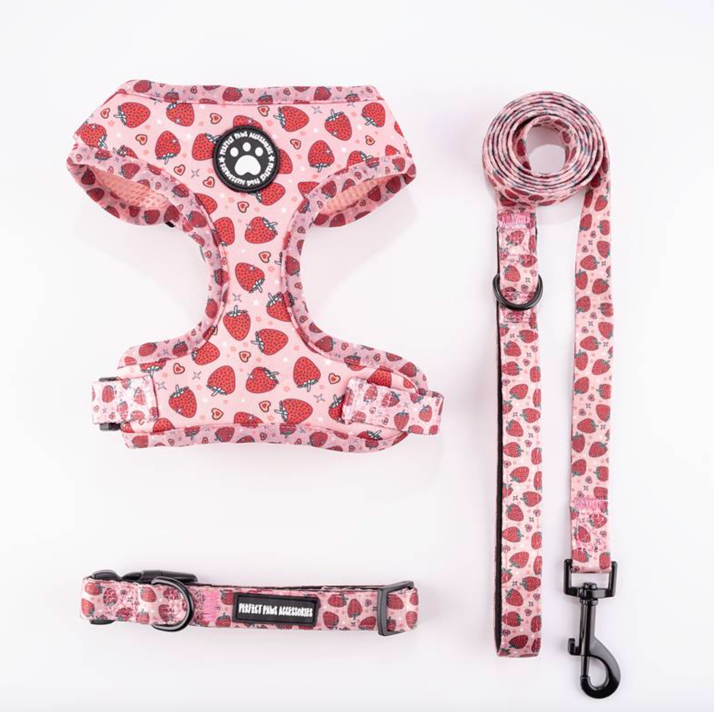 Strawberry Print All-Season Knit Fabric Dog Harness and Leash Set