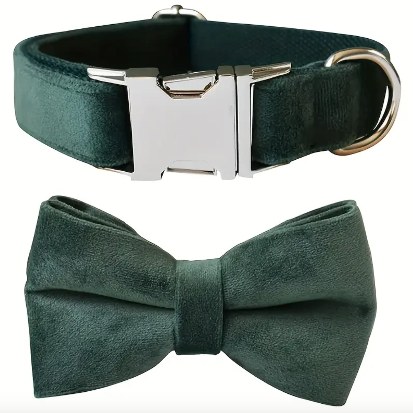 Green Velvet Adjustable Dog Collar with Bow Tie