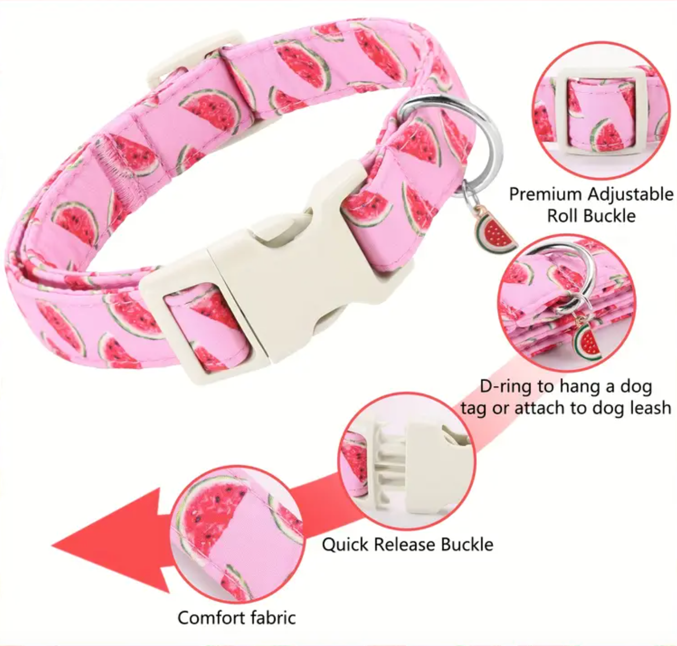 Watermelon-Themed Polyester Dog Collar