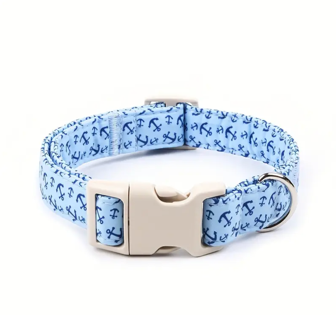 Light Blue Anchor Pattern Dog Collar