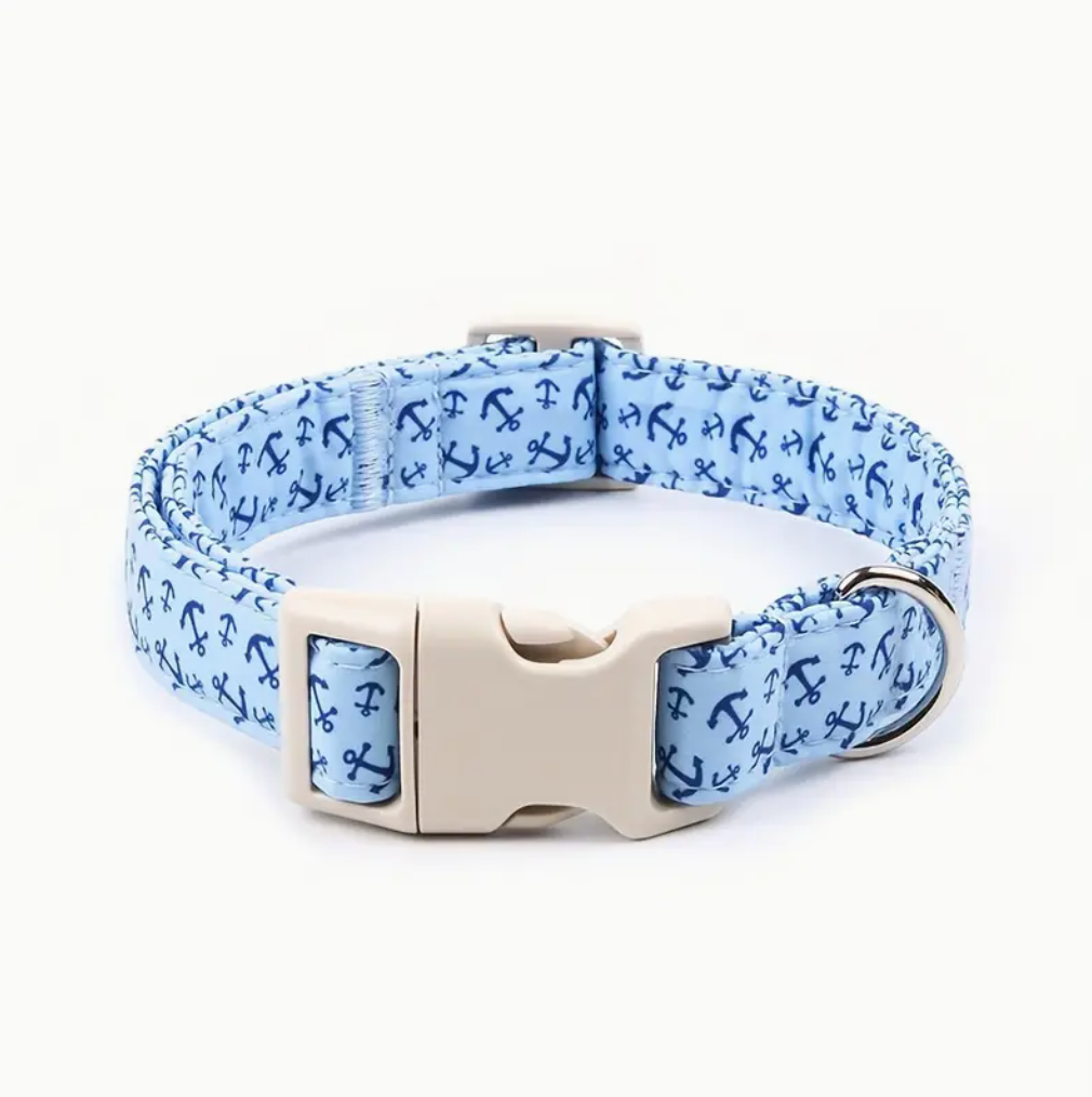 Light Blue Anchor Pattern Dog Collar