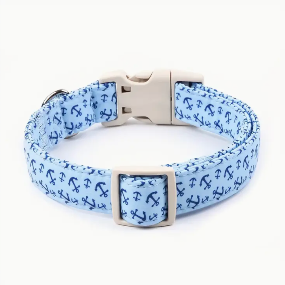 Light Blue Anchor Pattern Dog Collar