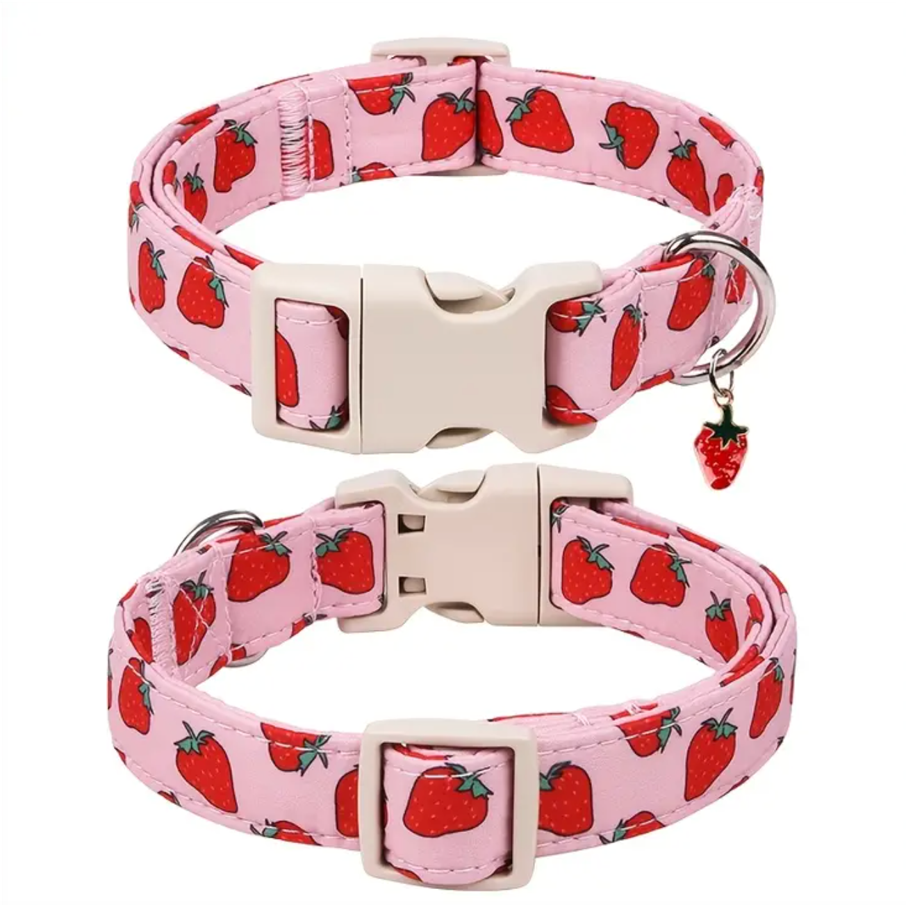 Pink Strawberry Pattern Dog Collar