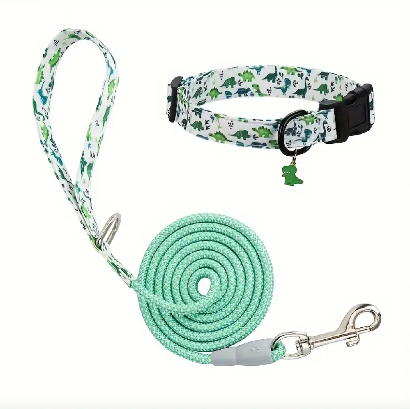 Dinosaur Print Dog Collar and Leash Set