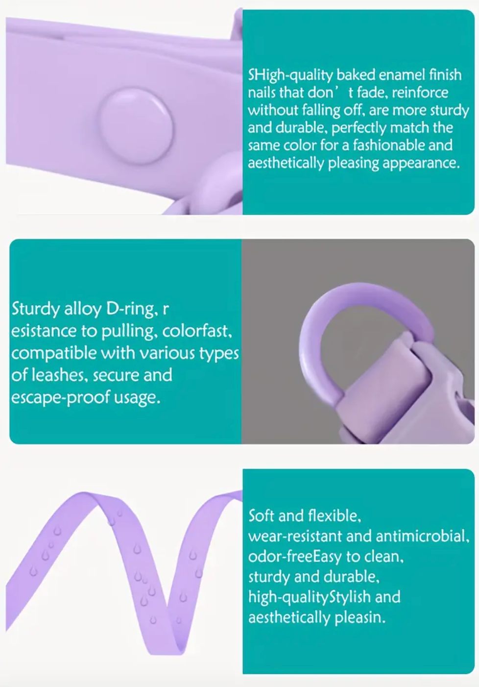 Light Blue Waterproof rust-proof Easy to clean Comfortable PVC Pet dog Collar Leash Set