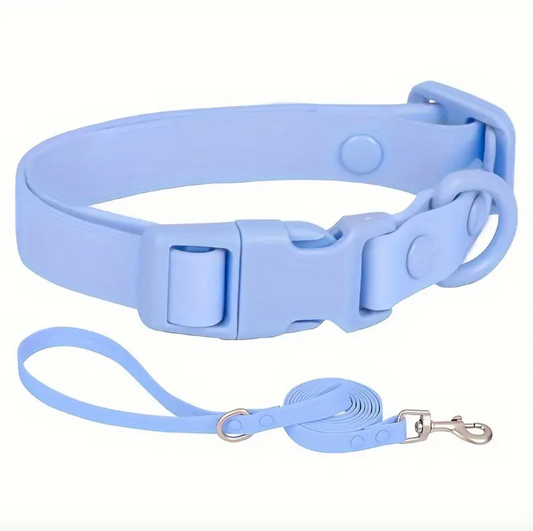 Light Blue Waterproof rust-proof Easy to clean Comfortable PVC Pet dog Collar Leash Set