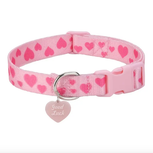 "Good Luck" Heart Print Pet Collar for Dogs & Cats