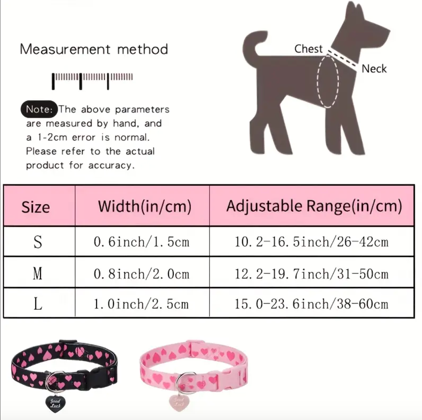 "Good Luck" Heart Print Pet Collar for Dogs & Cats