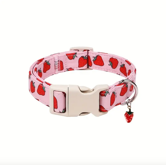 Pink Strawberry Pattern Dog Collar